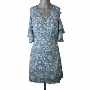 TOPSHOP wrap-around women’s blue & cream floral dress size 6
